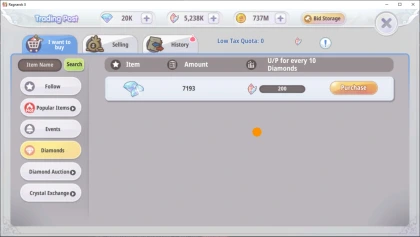 Trading Post nel gioco: la categoria Diamonds è aperta, l’elenco delle offerte è visibile