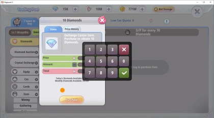Il tastierino numerico del gioco per digitare la quantità
