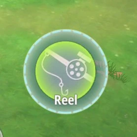Die Schaltfläche Reel mit grünem Ring: es beißt