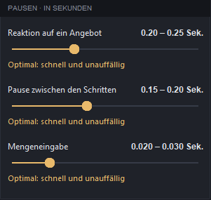 Die Karte „Pausen“ mit drei Reglern