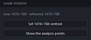 The «Game window» card: current and reference size