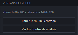 La tarjeta «Ventana del juego»: tamaño actual y de referencia