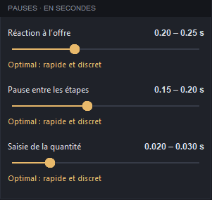 La carte « Pauses » avec trois curseurs