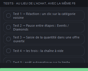 La carte « Tests » avec cinq tests