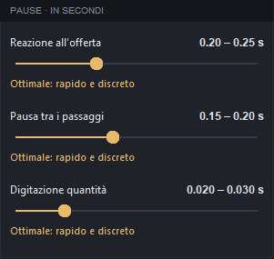 La scheda «Pause» con tre cursori