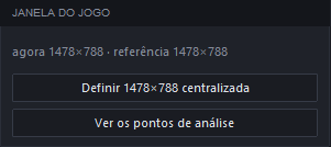 O card «Janela do jogo»: tamanho atual e de referência